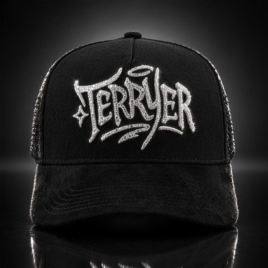 Black Ice Terryer - gorro negro con logo TERRYER en strass, vista frontal